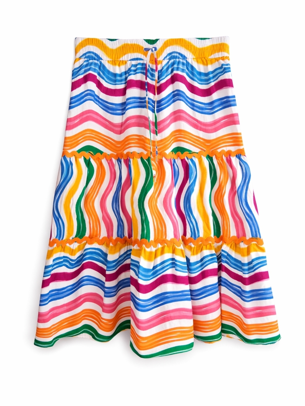 Rachel Zoe Colorful Striped Tiered Midi Skirt Cotton Boho Resort Summer Size L - Picture 2 of 11